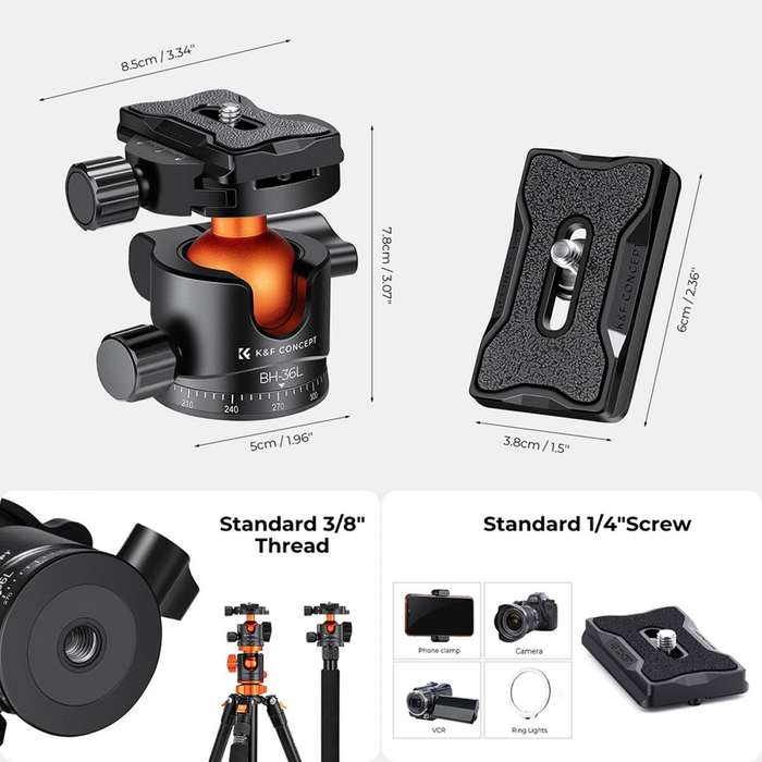 KF31.044V1 | K&F 36mm Metal Tripod Ball Head for Load Capacity up to 16KG