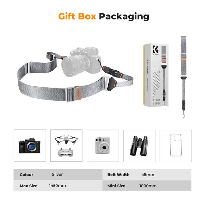 KF13.132 | K&F 45mm Silver Heavy Duty Camera Strap