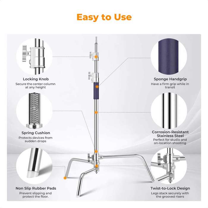 KF34.037 | K&F C-Stand with Adjustable Boom Arm and 2 Knuckles