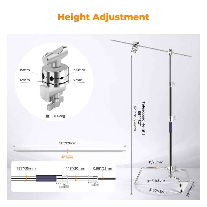 KF34.037 | K&F C-Stand with Adjustable Boom Arm and 2 Knuckles