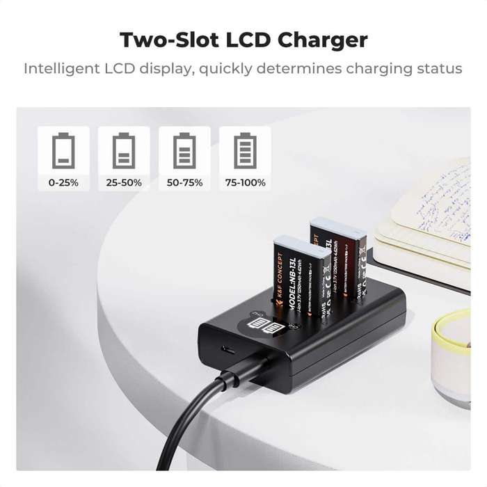 KF28.0043 | K&F Battery Kit with 2 Canon NB-13L Batteries and a Dual Charger
