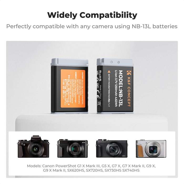 KF28.0043 | K&F Battery Kit with 2 Canon NB-13L Batteries and a Dual Charger