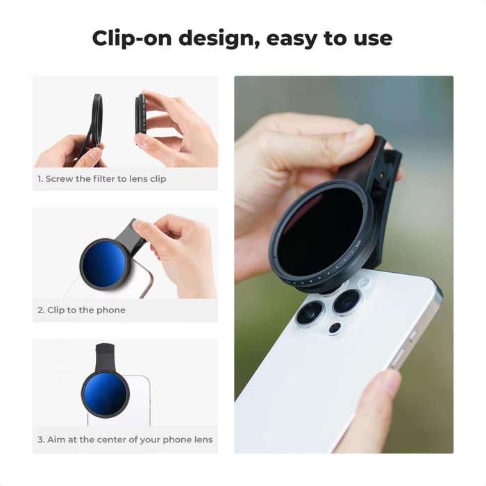 KF01.2639 | K&F Clip-On Variable ND2-400 Filter for any Mobile Phones