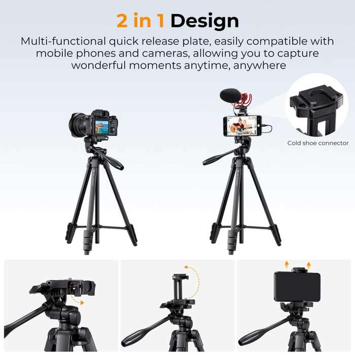 KF09.125 | K&F Compact-Vlogger Tripod which Includes Remote and Phone Mount