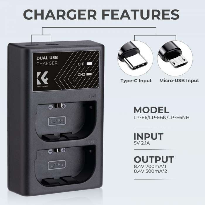 KF28.0007 | K&F Dual Charger for Canon LP-E6NH Batteries