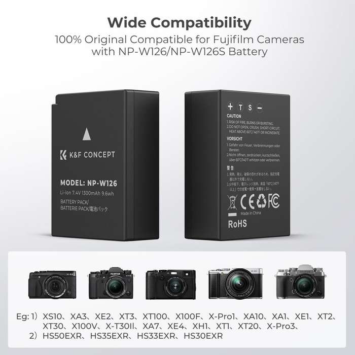 KF28.0030 | K&F Battery Kit with 2 Fuji NP-W126 Batteries and a Dual Charger