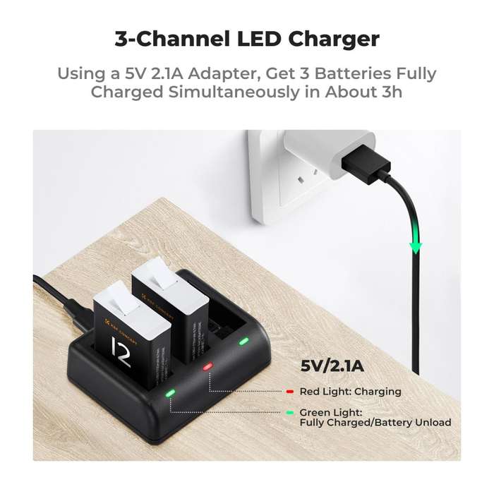 KF28.0032 | K&F Battery Kit with 2 GoPro HERO 12 Batteries and a Triple Charger