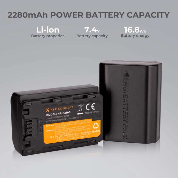 KF28.0016 | K&F Battery Kit with 2 Sony NP-FZ100 Batteries and a Dual Charger