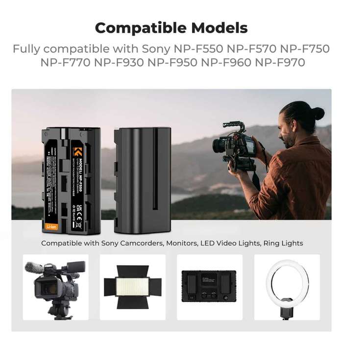 KF28.0046 | K&F Battery Kit with 2 Sony NP-F550 Batteries and a Dual Charger