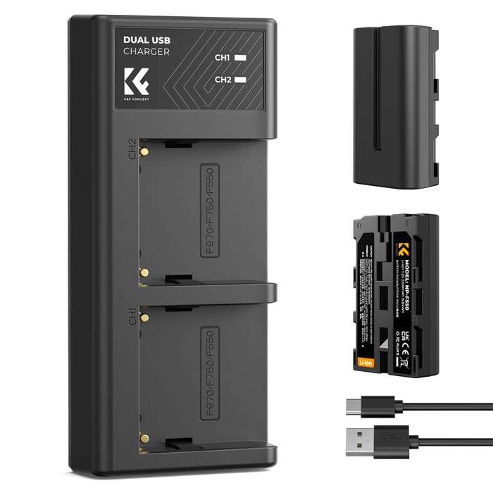 KF28.0046 | K&F Battery Kit with 2 Sony NP-F550 Batteries and a Dual Charger