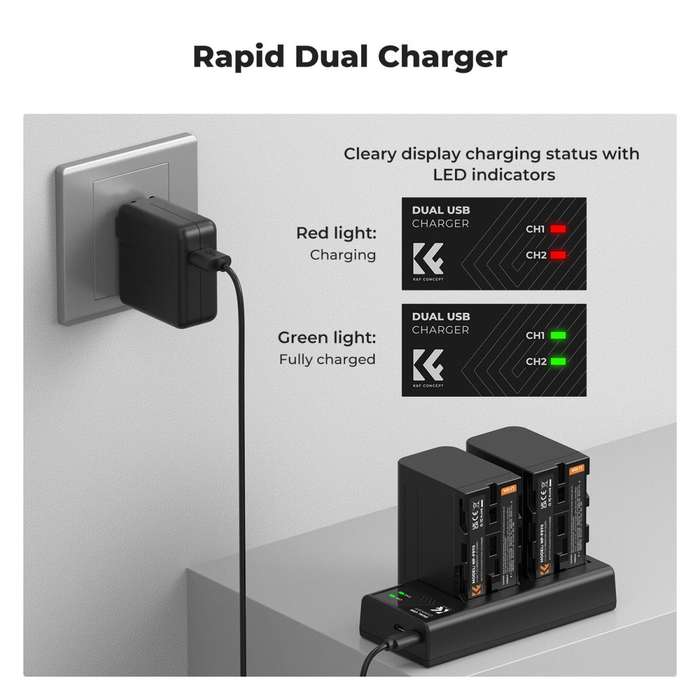KF28.0047 | K&F Battery Kit with 2 Sony NP-F970 Batteries and a Dual Charger