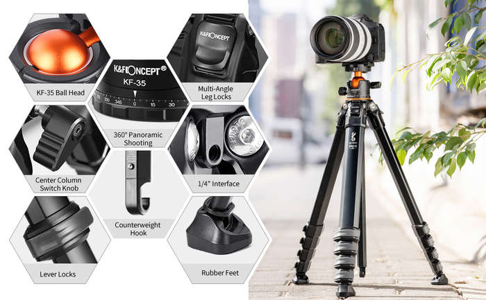 KF09.105 | K&F Pro-Traveller Photography Tripod Kit with 35mm Ball Head