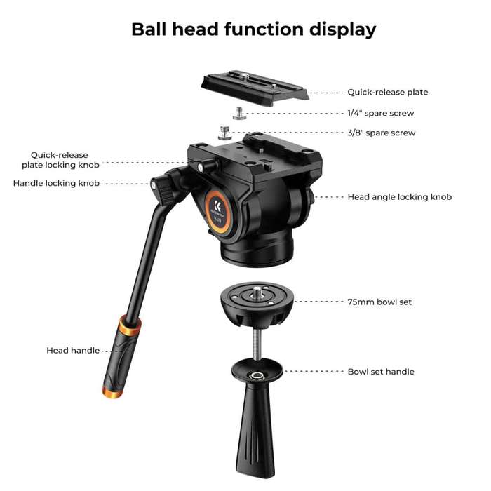 KF09.121 | K&F Core-Director Video Tripod with 75mm Bowl and Fluid Head