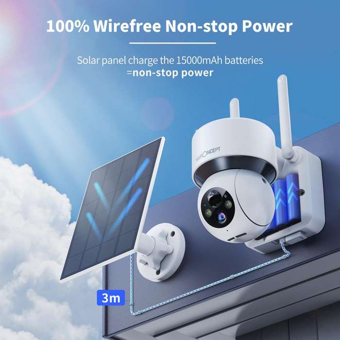 KF50.0001 | K&F Wireless Outdoor Security Camera with PTZ Motorized Head & Solar Panel