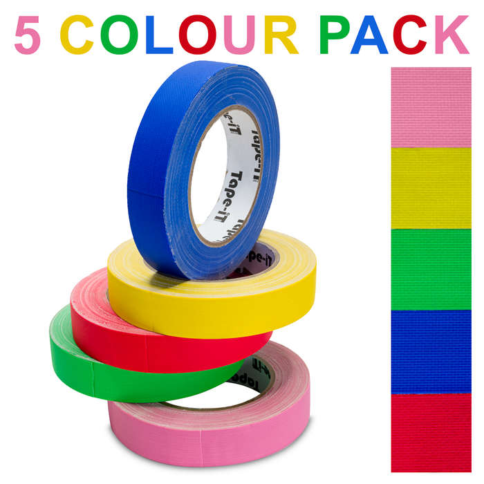 Tape-iT 5 Pack with 5 Colours of 1inch Gaffer Tape 24mm x 25m | Ti2425CPG