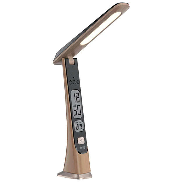 SNUG LED DESK LAMP WITH CLOCK 3 DIMMING SETTINGS FOLDABLE 3 COLOUR TEMP USB-C CHARGING 1 YEAR
