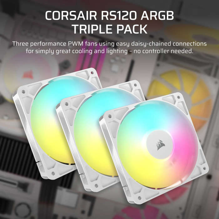 Corsair RS120 ARGB 120mm PWM Fans Triple Pack  White