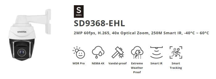 VIVOTEK 2MP 60fps; H.265; 40x Optical Zoom; 250M Smart IR; -40°C ~ 60°C