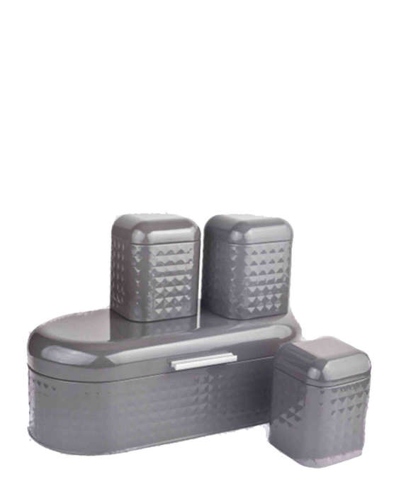 Diamond Bread Bin with 3-Piece Canister Set - Grey