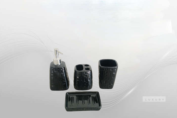 4 Piece Ceramic Bathroom Set - Black