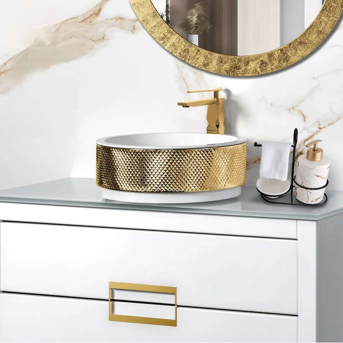 Bathroom Soap Dispenser with Stand and Hand Towel - Marble Design