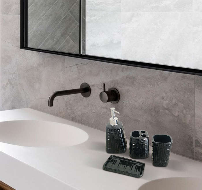4 Piece Ceramic Bathroom Set - Black