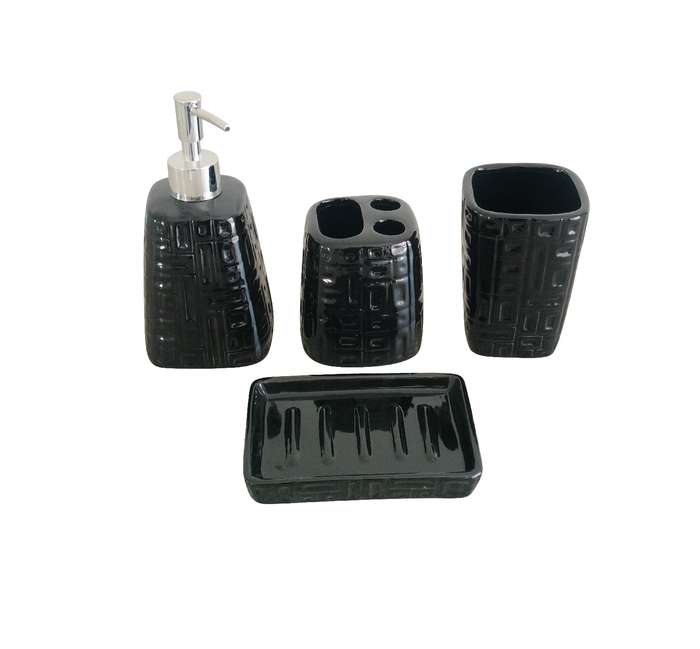 4 Piece Ceramic Bathroom Set - Black