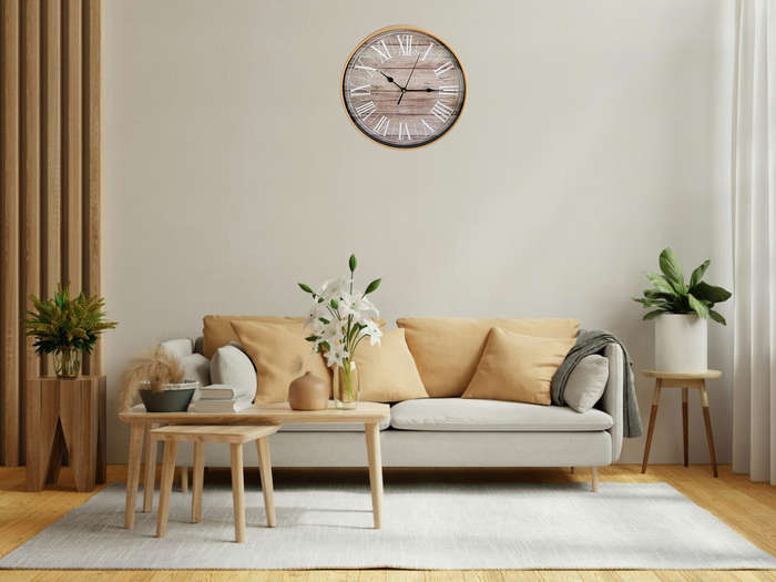 Wall Clock with Brown Frame - 28CM