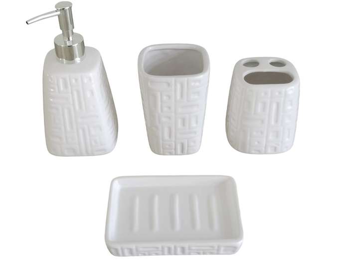 Ceramic Bathroom Set - White - 4 Piece