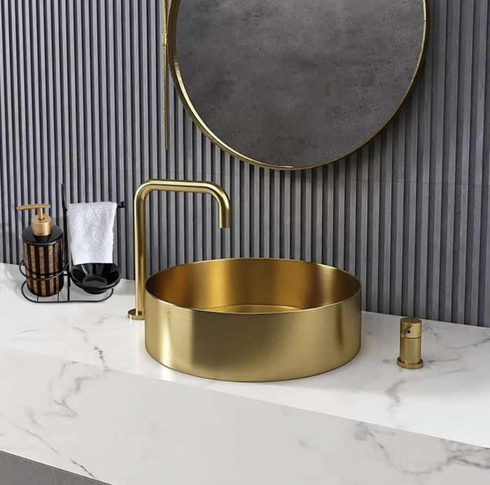 Bathroom Soap Dispenser with Stand and Hand towel - Black and Gold Stripes