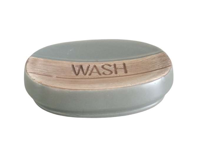 Ceramic Bathroom Accessory Set - Grey and Brown - Set of 4