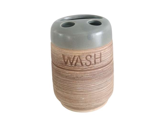 Ceramic Bathroom Accessory Set - Grey and Brown - Set of 4