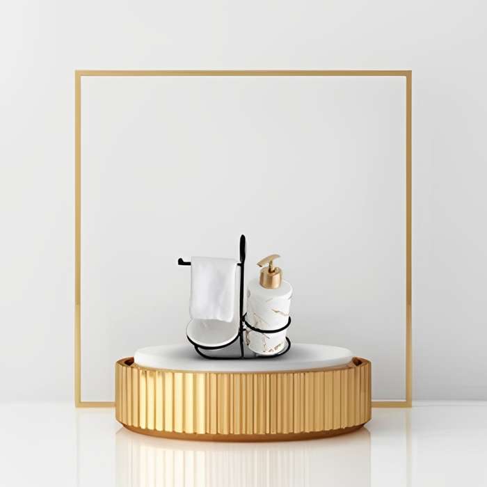 Bathroom Soap Dispenser with Stand and Hand Towel - Marble Design