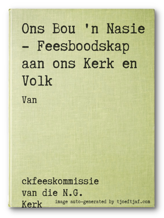 Ons Bou 'n Nasie - Feesboodskap aan ons Kerk en Volk