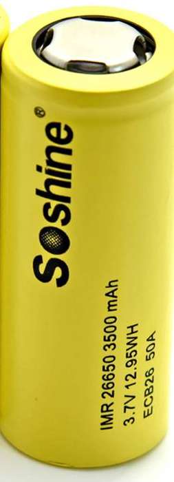 Soshine 26650 3500mAh 50A Unprotected Battery for High-Drain Devices