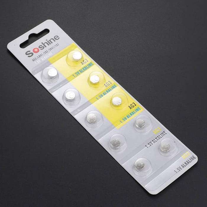 Soshine AG3 10 per Pack 1.5V Alkaline Button Cell Batteries