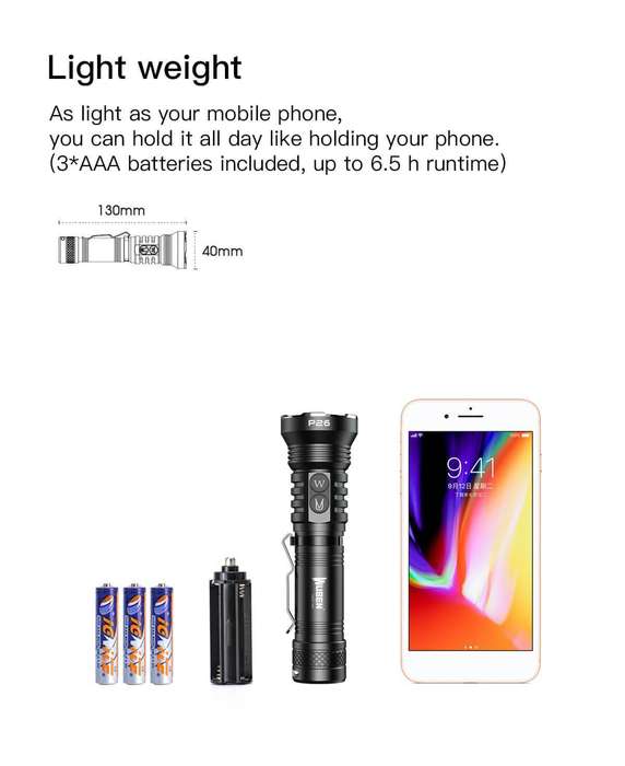WUBEN P26 2-in-1 UV White Flashlight 500 Lumen 150m