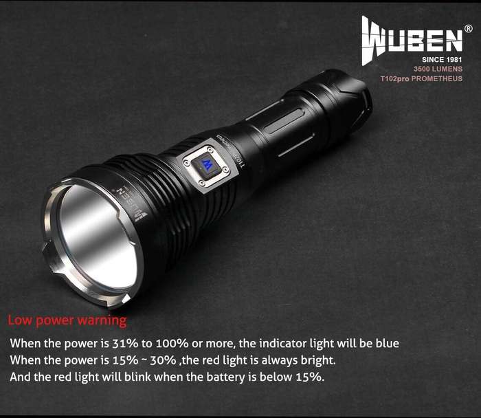 WUBEN T102 Pro 3500 Lumen 500m Throw Rechargeable Tactical Flashlight