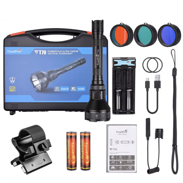 TrustFire T70 Hunting Kit with Green, Red, Blue Filters  2300 Lumens, 1000m Throw