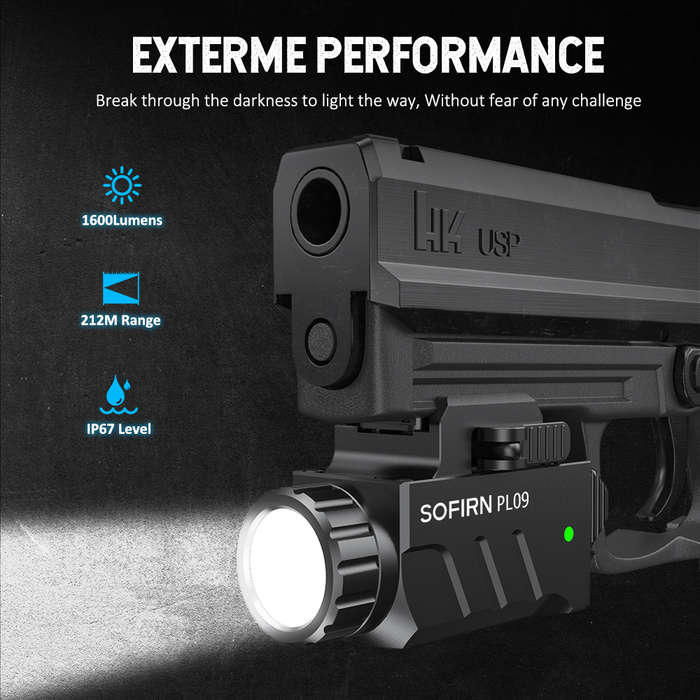 Sofirn PL09 1600 Lumen 212m Throw Rechargeable Pistol Light with Built-in Battery