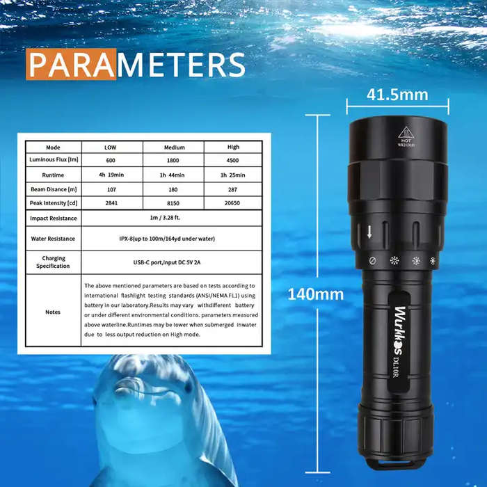 Wurkkos DL10R 4500 Lumen 287m Throw Rechargeable Diving Flashlight with 21700 Battery