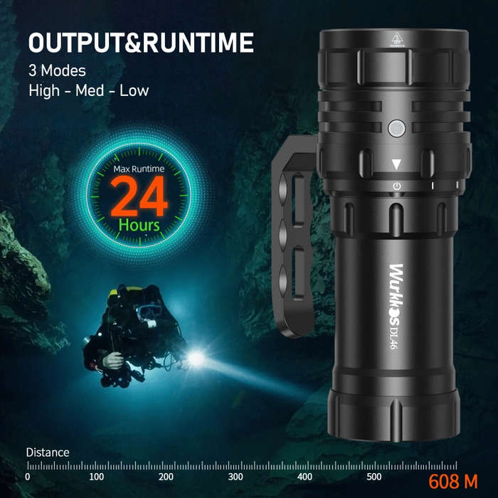 Wurkkos DL46 20000 Lumen 608m Throw Rechargeable Diving Flashlight with 1x 46950 Battery
