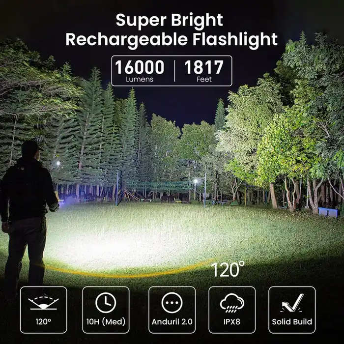 Sofirn Q8 Plus 16000 Lumen 554m Throw Rechargeable Flashlight with 3x 21700 Batteries