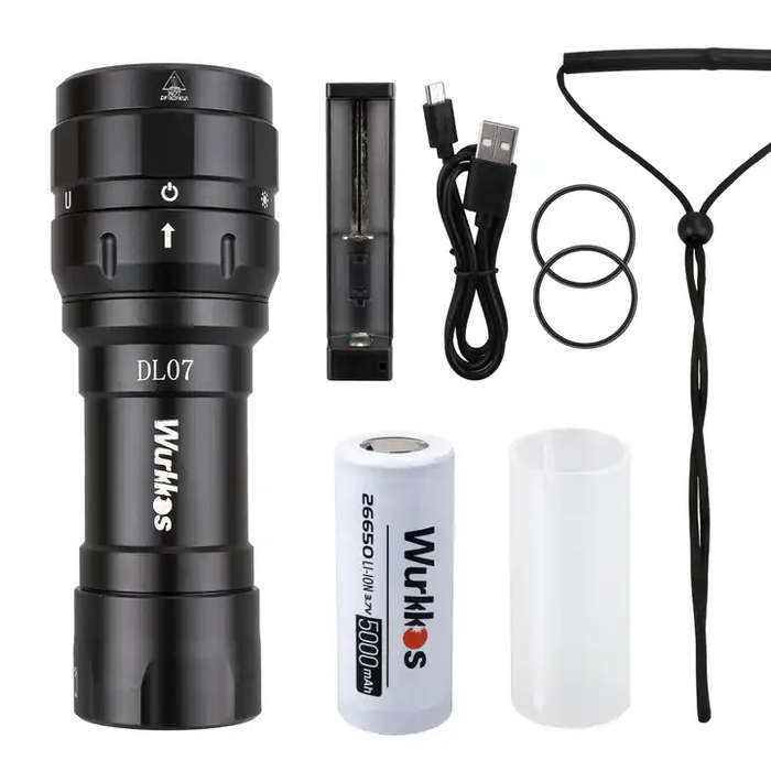 Wurkkos DL07 4180 Lumen +1000mW UV 77m Throw Rechargeable Diving Flashlight with 26650