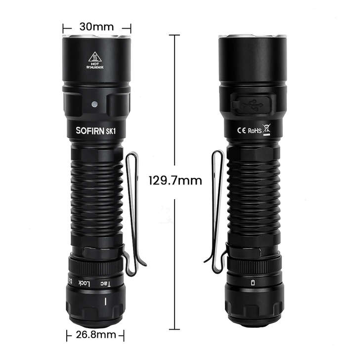 Sofirn SK1 1300 Lumen 479m Throw Rechargeable Tactical Flashlight with 18650 Battery