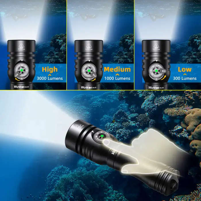 Wurkkos DL02 3000 Lumen 480m Throw Rechargeable Diving Flashlight with 21700 Battery