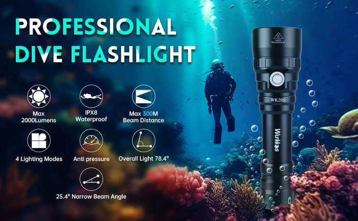 Wurkkos WK20S 2000 Lumen 363m Throw Rechargeable Diving Flashlight with 18650 Battery