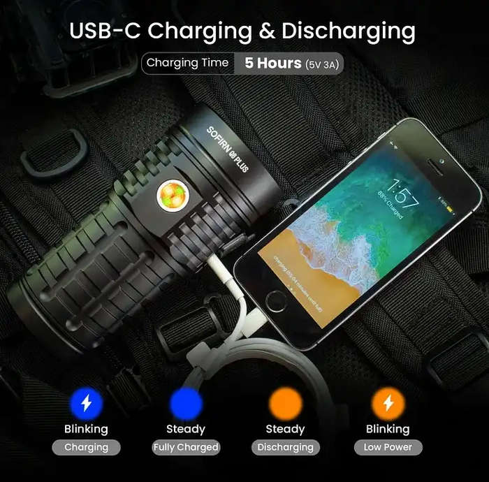 Sofirn Q8 Plus 16000 Lumen 554m Throw Rechargeable Flashlight with 3x 21700 Batteries