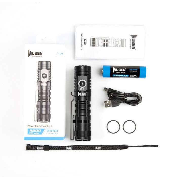Wuben C2 2000 Lumen 358m Throw Rechargeable LED Flashlight with 21700 Battery
