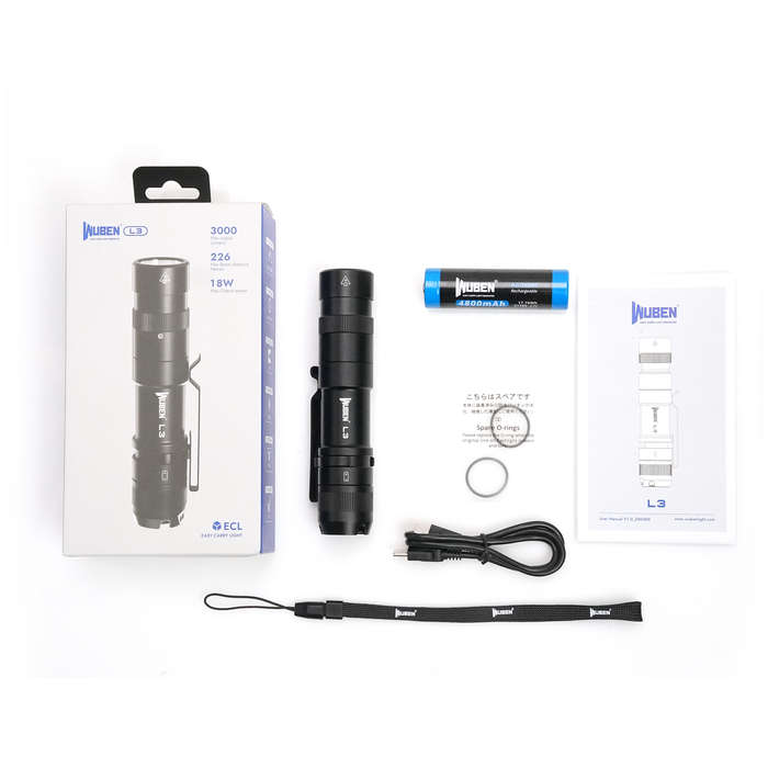 Wuben L3 3000 Lumen 226m Throw Rechargeable LED Tactical Flashlight with 21700 Battery